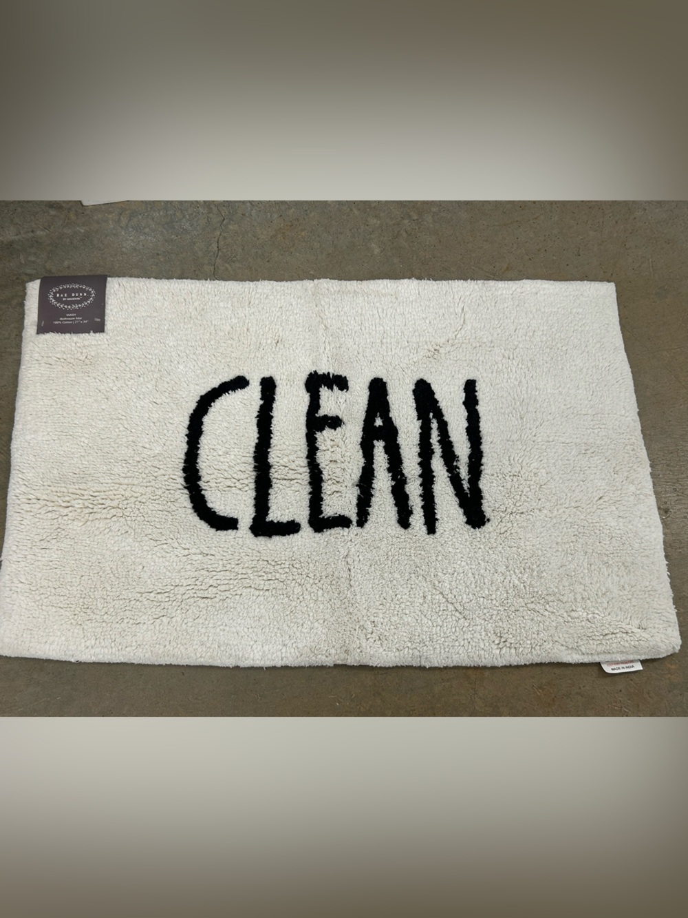Rae Dunn Cream and Black 'CLEAN' Bath Rug